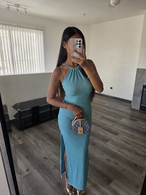 Sleeveless Halter Maxi Dress in Teal
